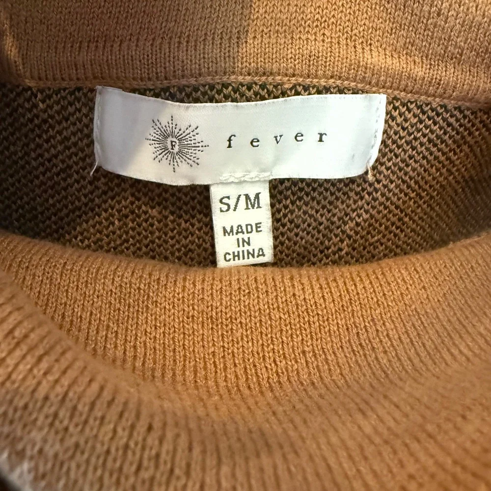 Fever Women's Size Small Medium S/M Sweater Poncho Cowl Neck Tan Black Oversized - Picture 4 of 8